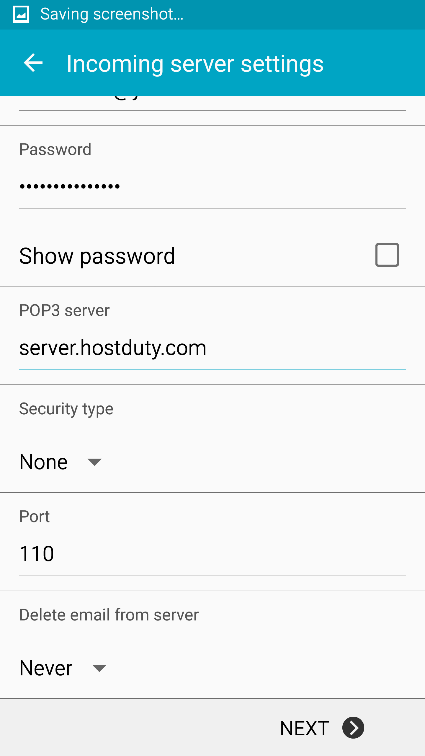 Android Email Settings Step 5 of Email settings for Android V5