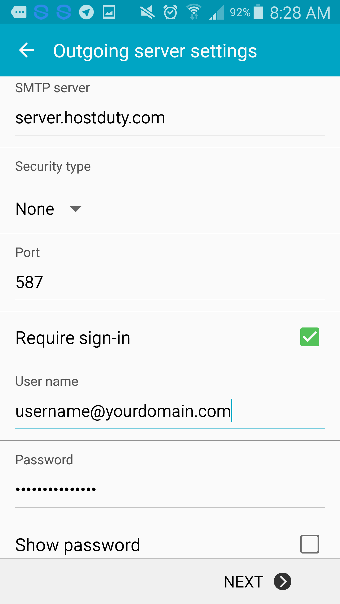 Android Email Settings Step 6 of Email settings for Android V5