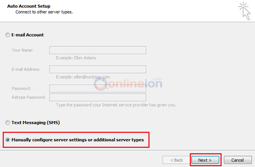 Outlook2010 Manually Configure Server Settings Outlook2010 Manually Configure Server Settings
