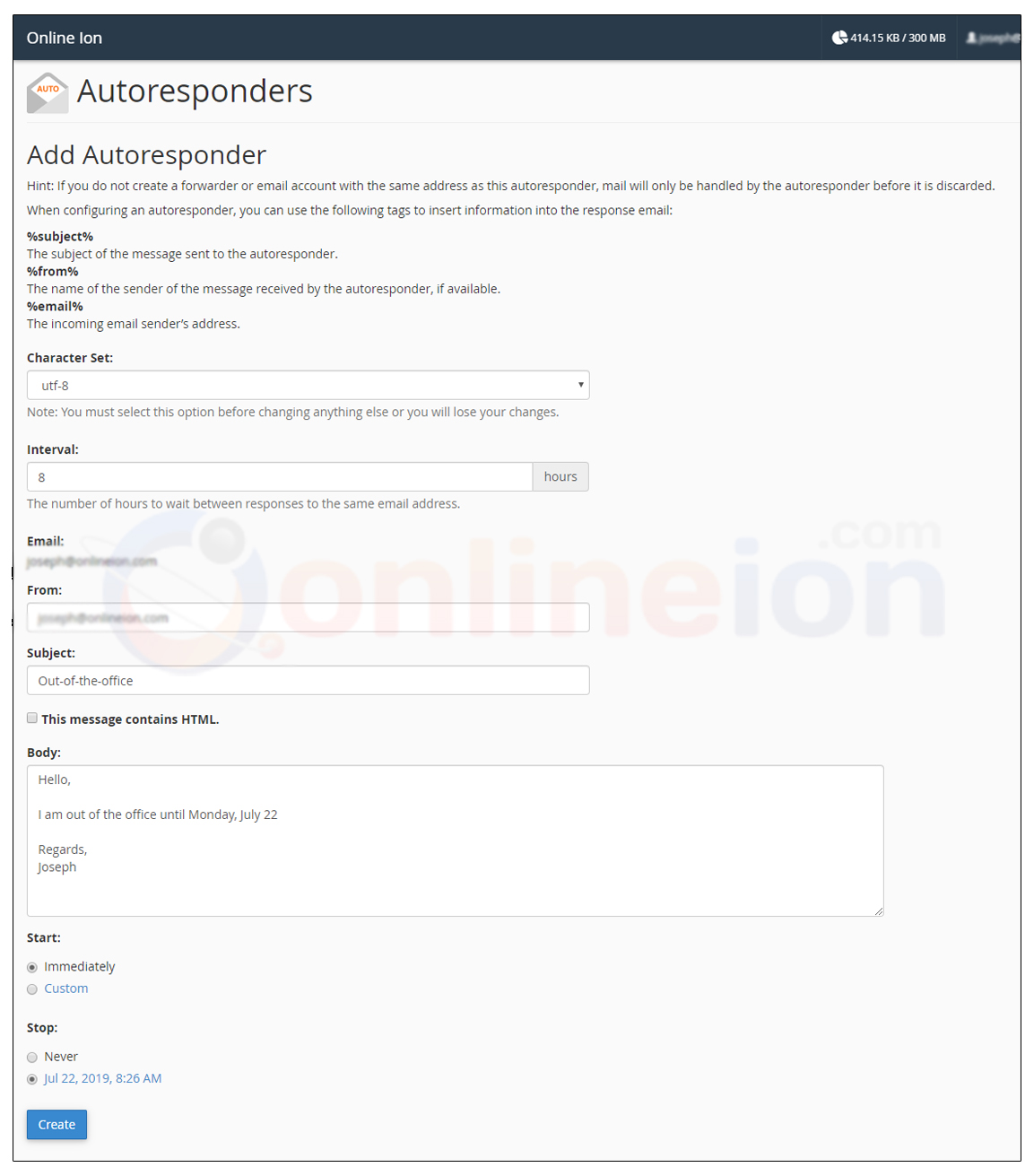 Autoresponder Out of office
