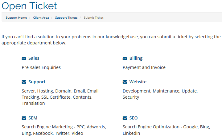 Open Department Ticket